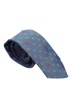 LOEWE 100% Silk Sky Blue Tie Pink Logo Fish Repeat (60" L | 3.4" W)