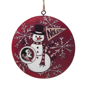 Magnolia Lane Seminole Snowman Round Metal Ornament - Garnet