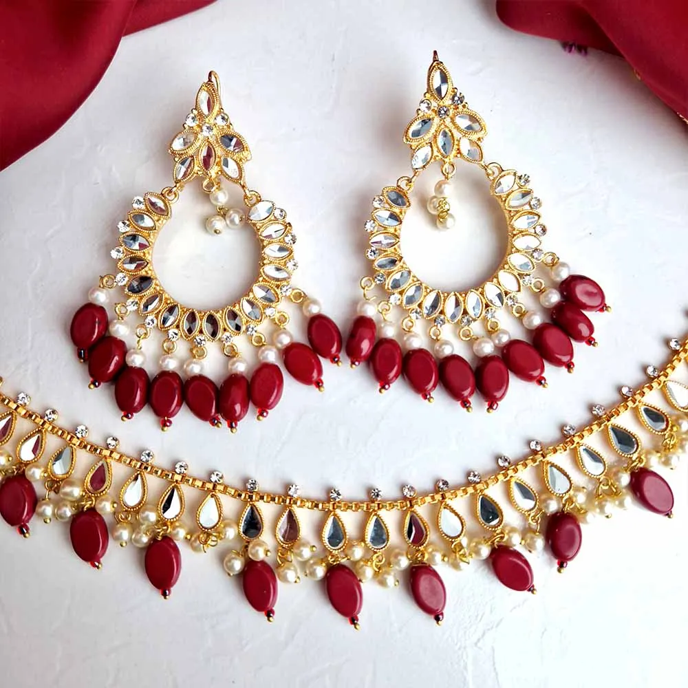 Manika Earrings/Necklace (Manika Maroon)