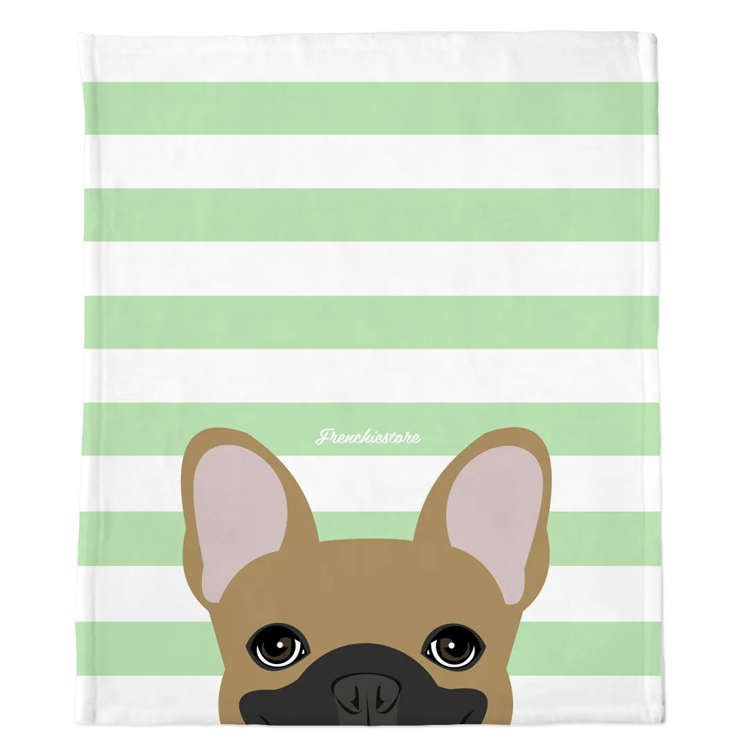 Masked Fawn French Bulldog on Mint Stripes | Frenchie Blanket