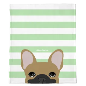 Masked Fawn French Bulldog on Mint Stripes | Frenchie Blanket