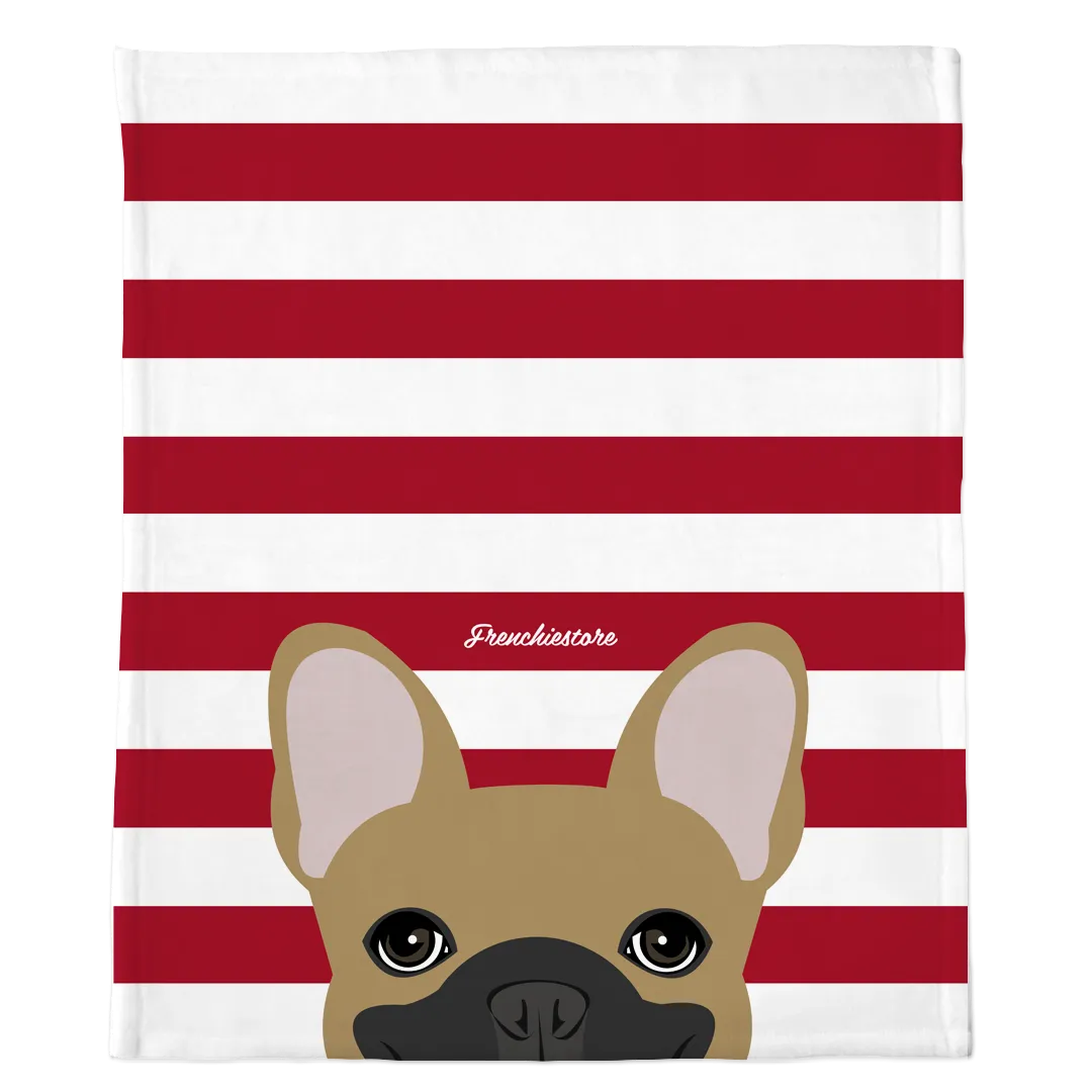 Masked Fawn French Bulldog on Red Stripes | Frenchie Blanket