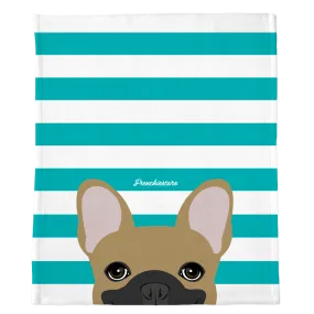 Masked Fawn French Bulldog on Teal Stripes | Frenchie Blanket