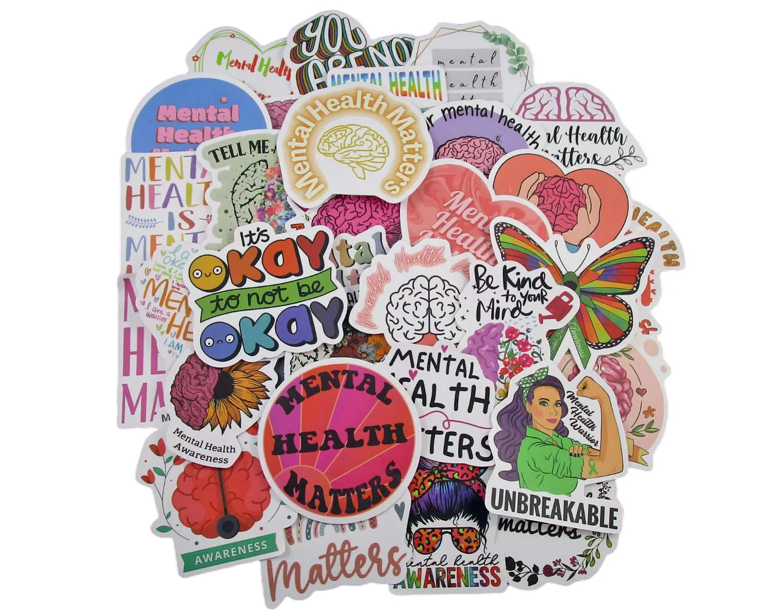 Mental Health Awareness Sticker Pack - Waterproof PVC Stickers 50pc H150-1