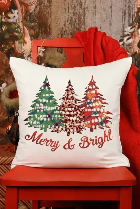 Merry & Bright Christmas Tree Graphic Pillow Cover Cushion Case