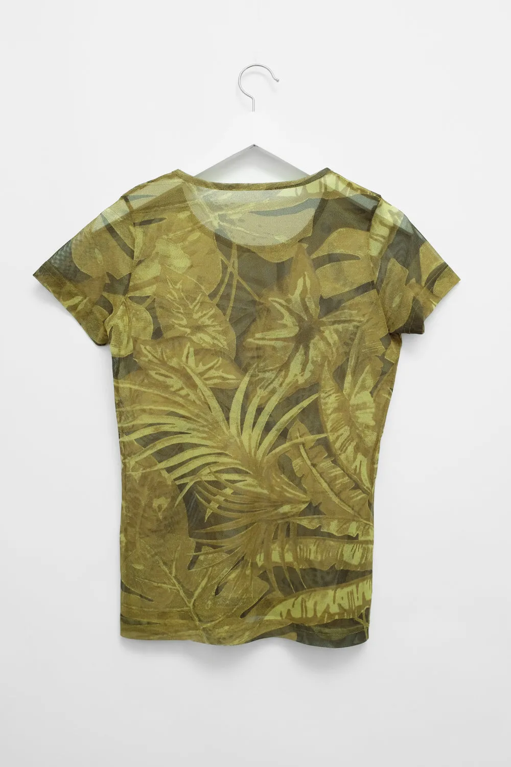 MESH GREEN LEAVES PRINT VINTAGE TEE