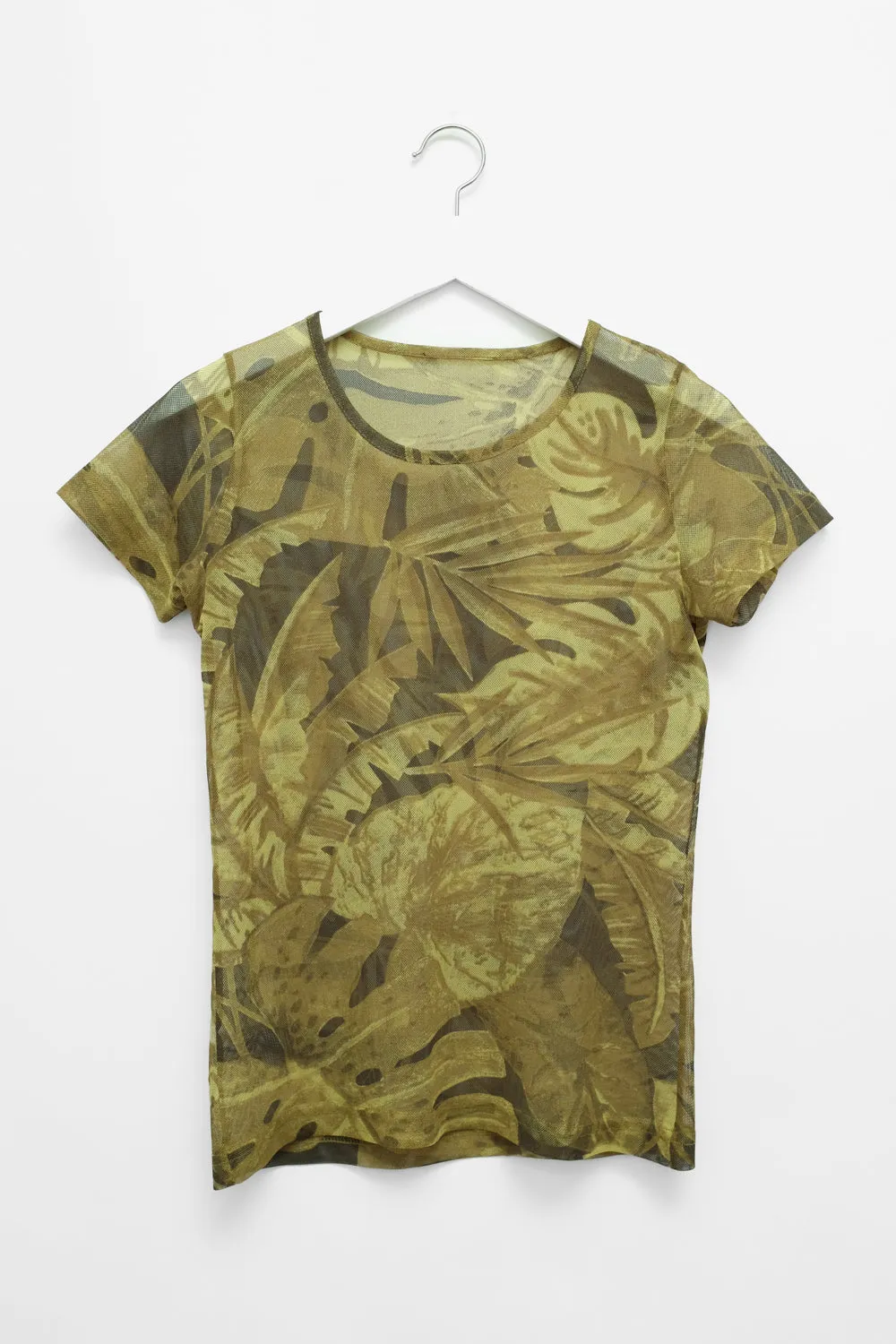 MESH GREEN LEAVES PRINT VINTAGE TEE