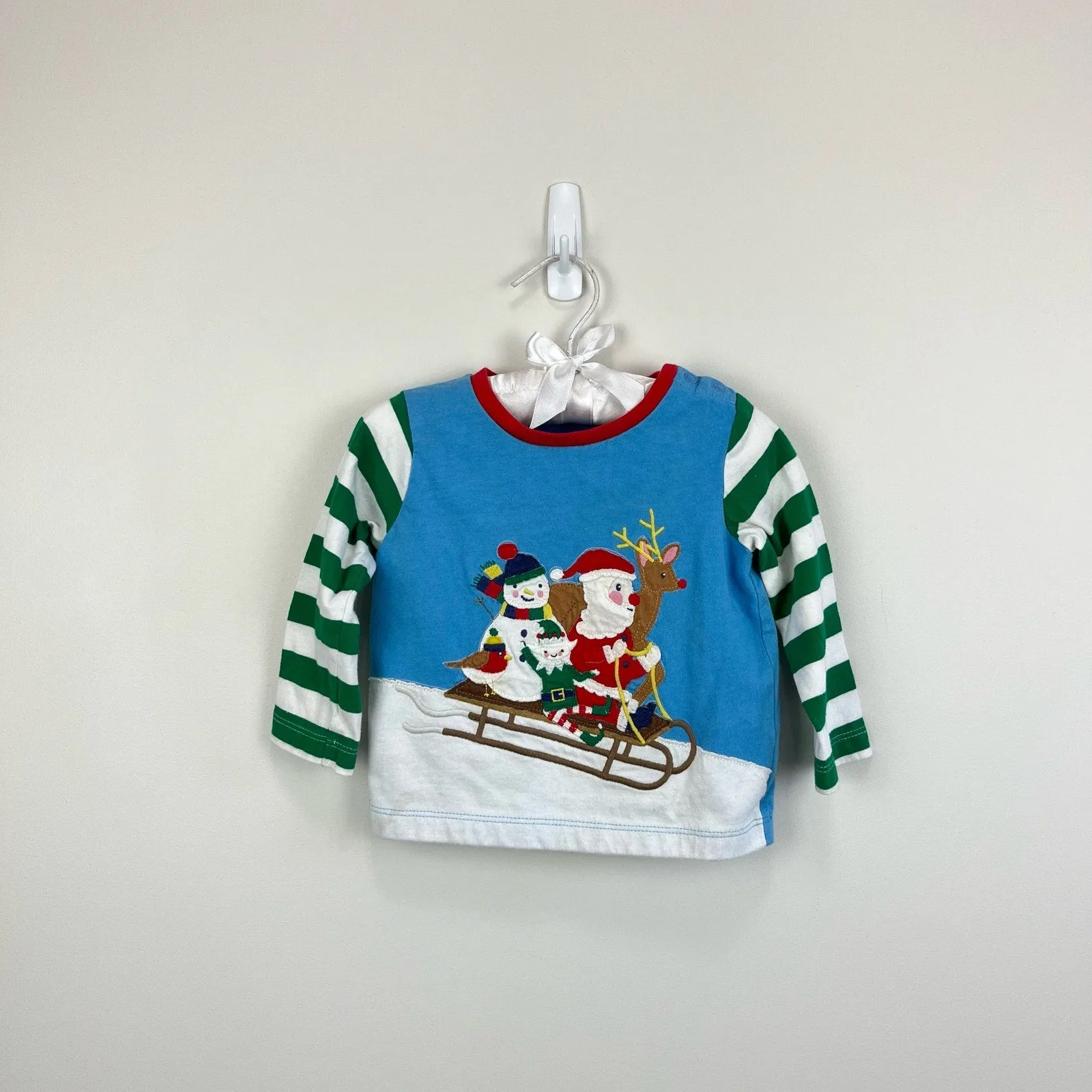 Mini Boden Festive Applique Santa and Friends Tee 6-9 Months