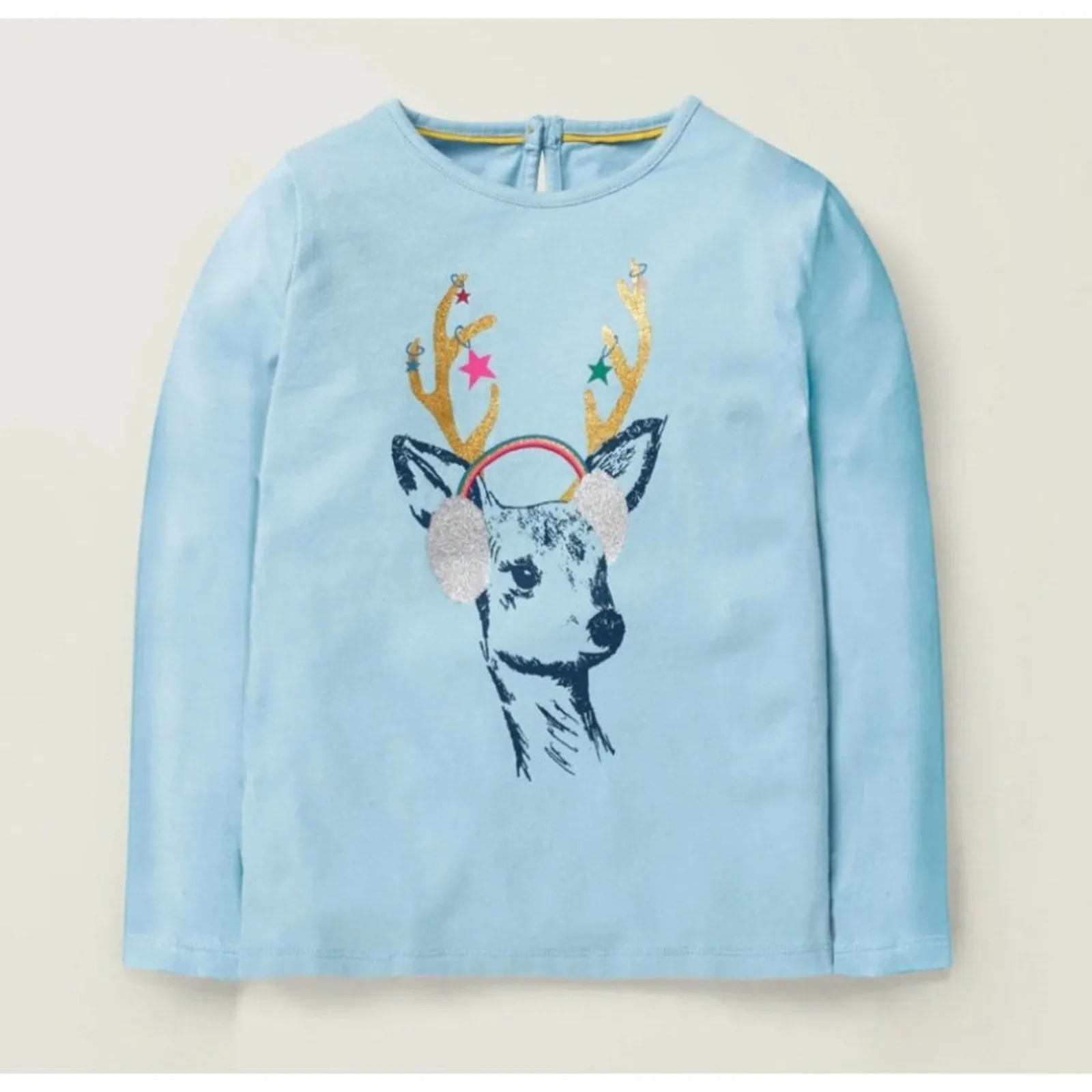 Mini Boden Light Blue Reindeer Tee 3-4 NWT