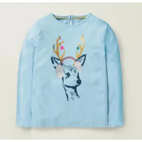 Mini Boden Light Blue Reindeer Tee 3-4 NWT