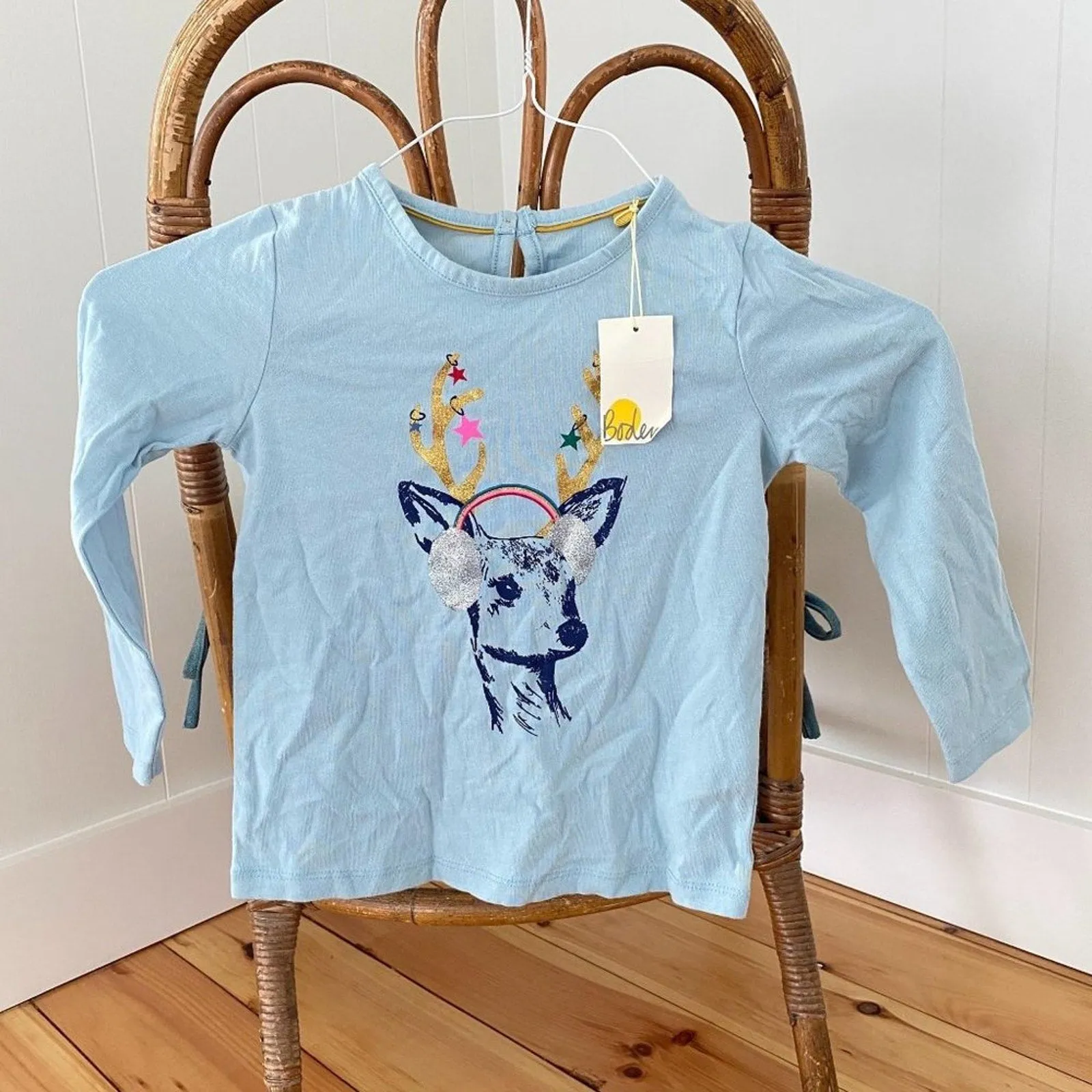 Mini Boden Light Blue Reindeer Tee 3-4 NWT