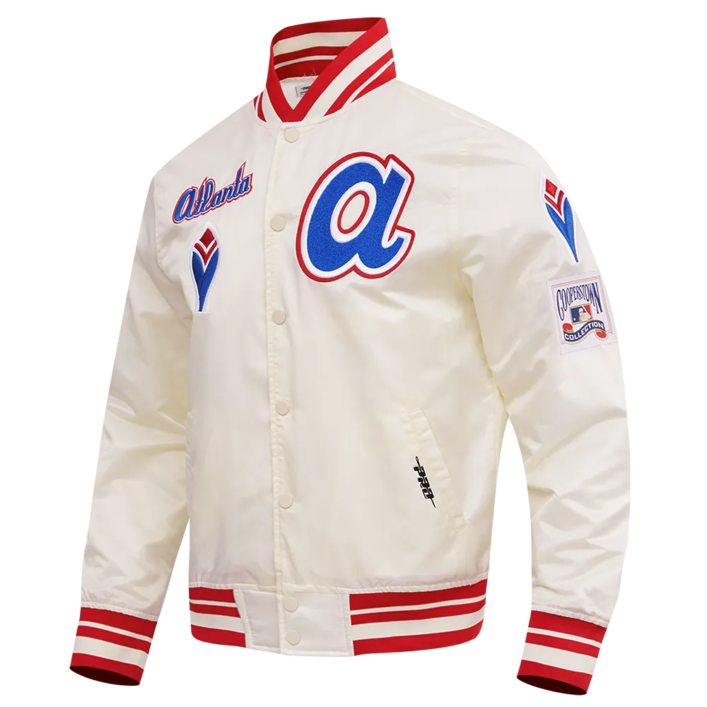 MLB ATLANTA BRAVES RETRO CLASSIC MEN'S RIB SATIN JACKET (EGGSHELL/RED)