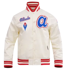 MLB ATLANTA BRAVES RETRO CLASSIC MEN'S RIB SATIN JACKET (EGGSHELL/RED)