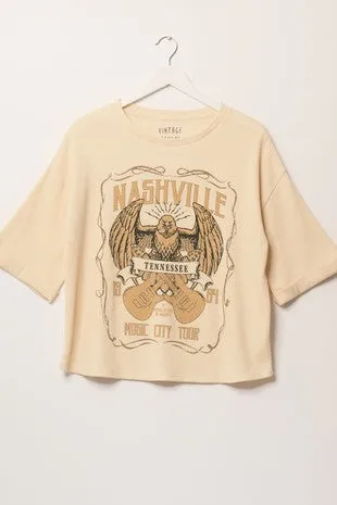 Nashville Music City Tour Waffle Knit Graphic Top