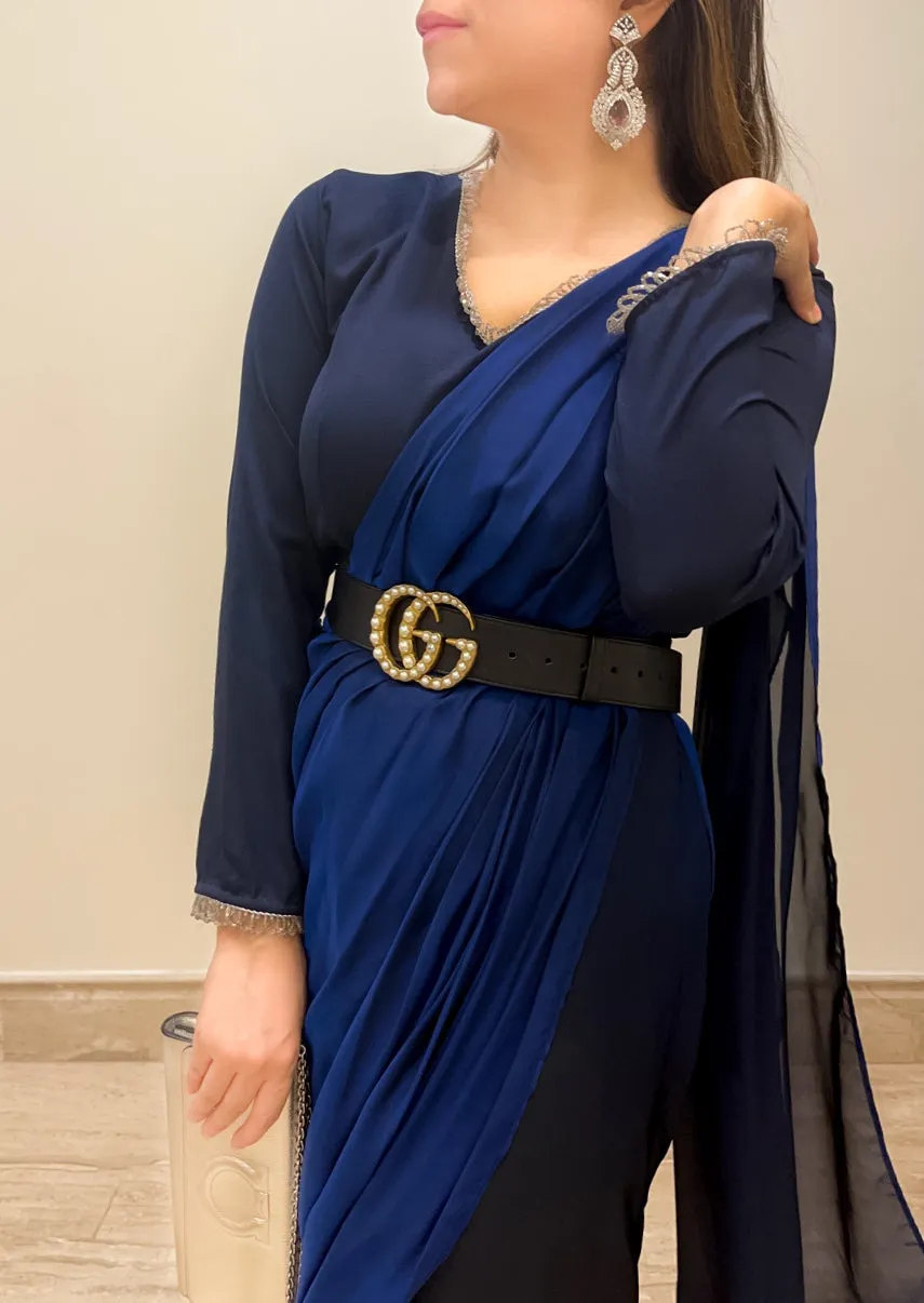 Navy Jumpsuit Drape Sari