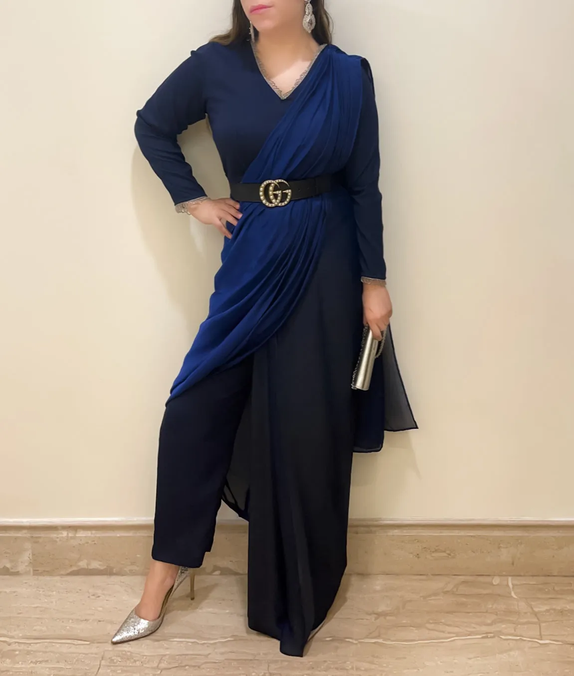 Navy Jumpsuit Drape Sari