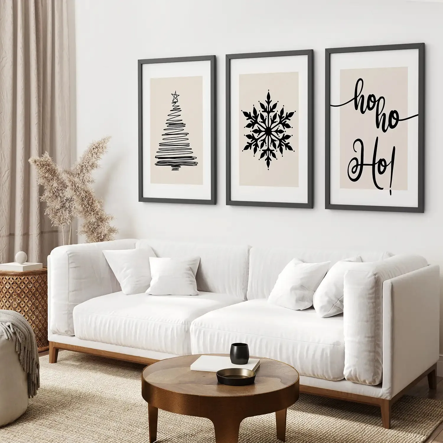 Nordic Style Xmas Triptych Wall Art Prints Set