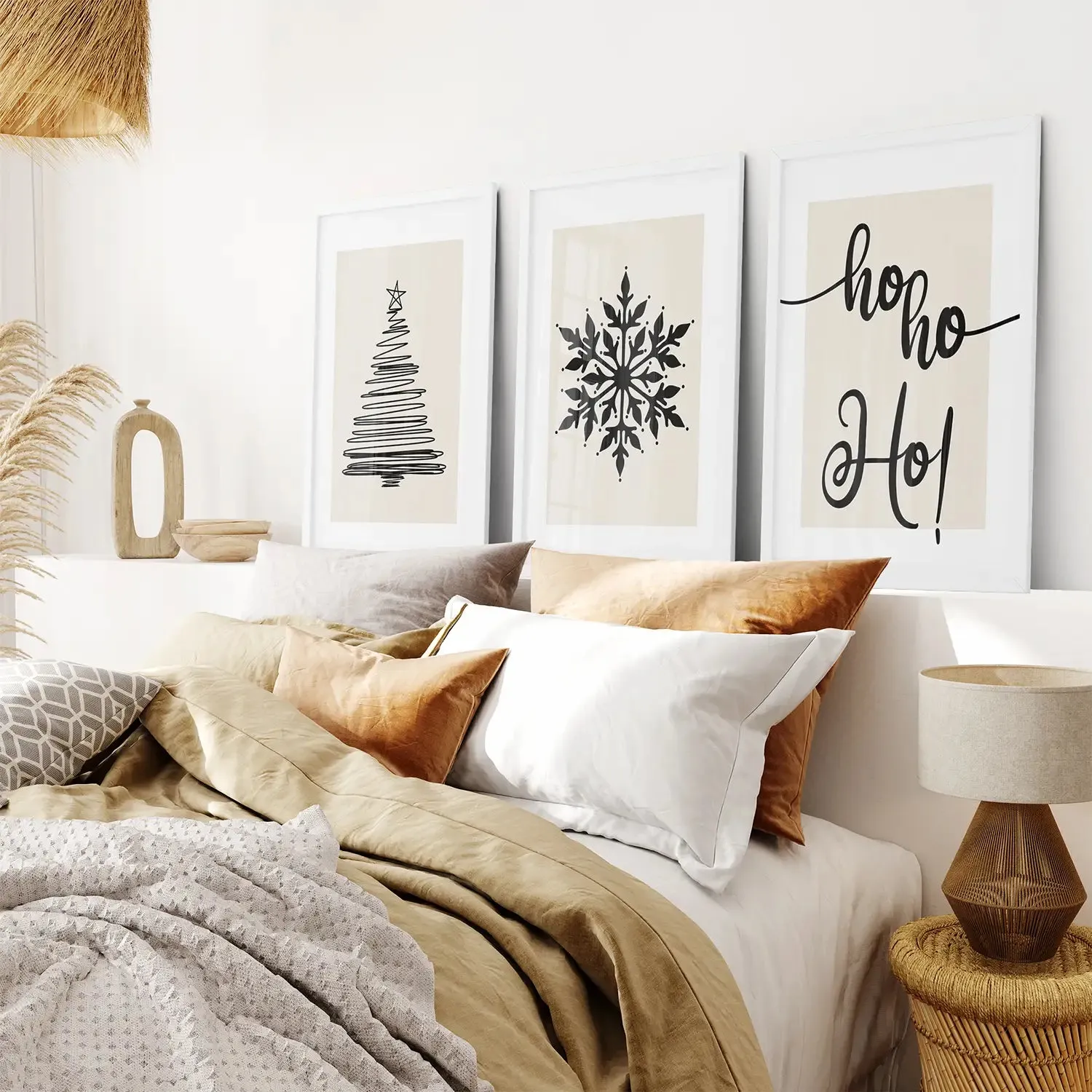 Nordic Style Xmas Triptych Wall Art Prints Set