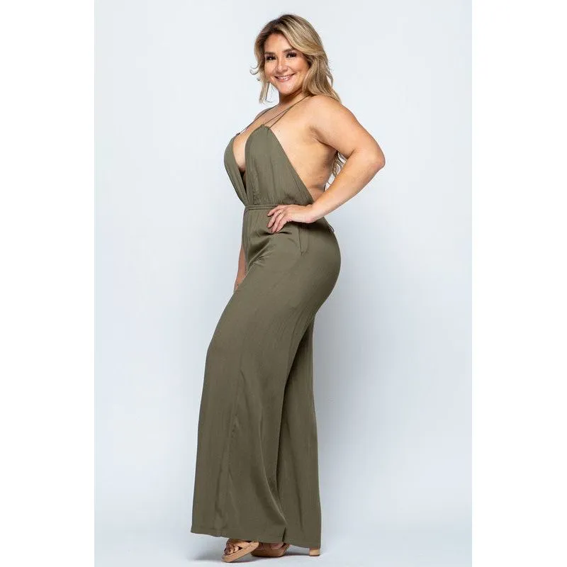 Olive Woven Jumpsuit - Plus Size