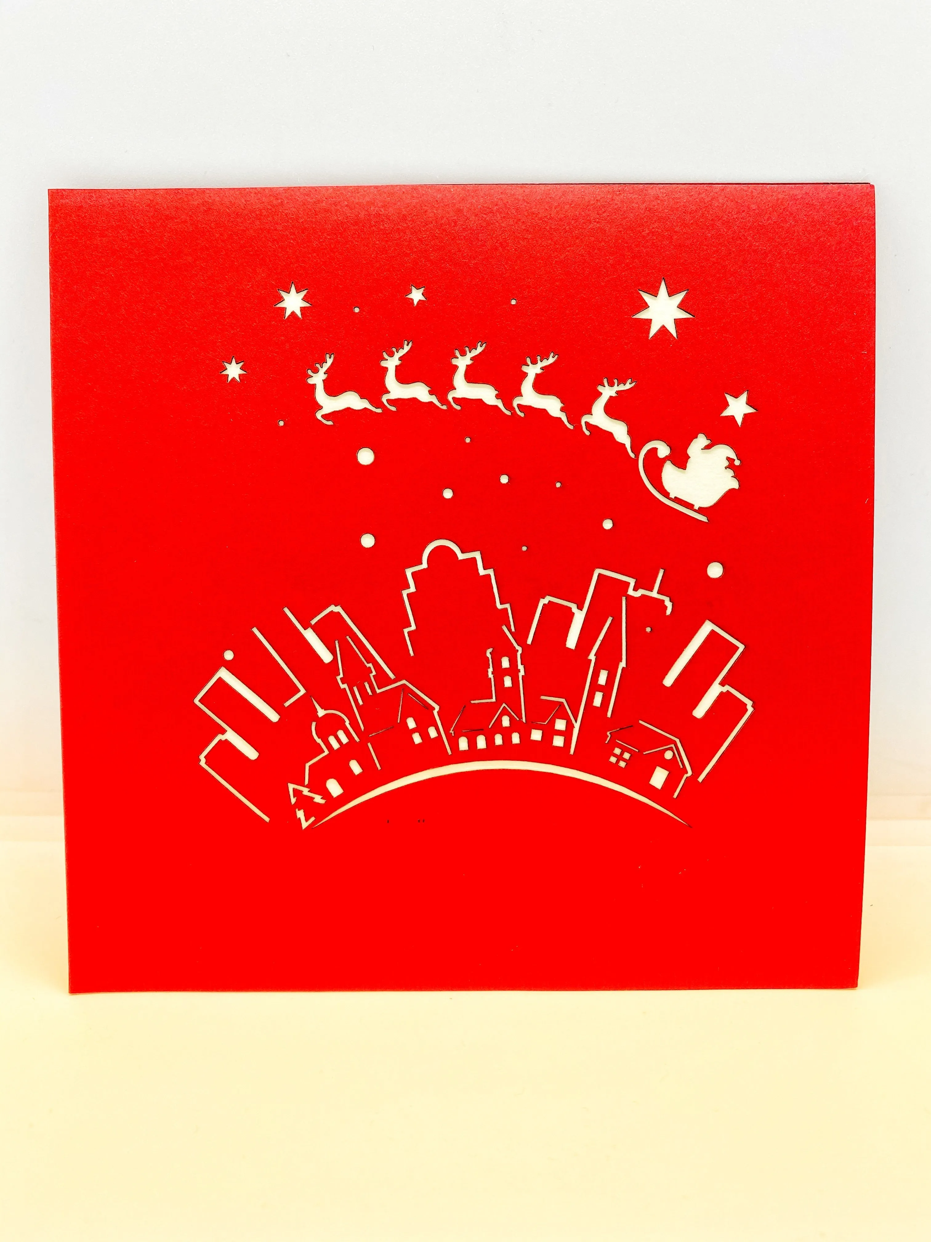 Pop-up Card _ Dark Reindeer Flock with Santa Claus