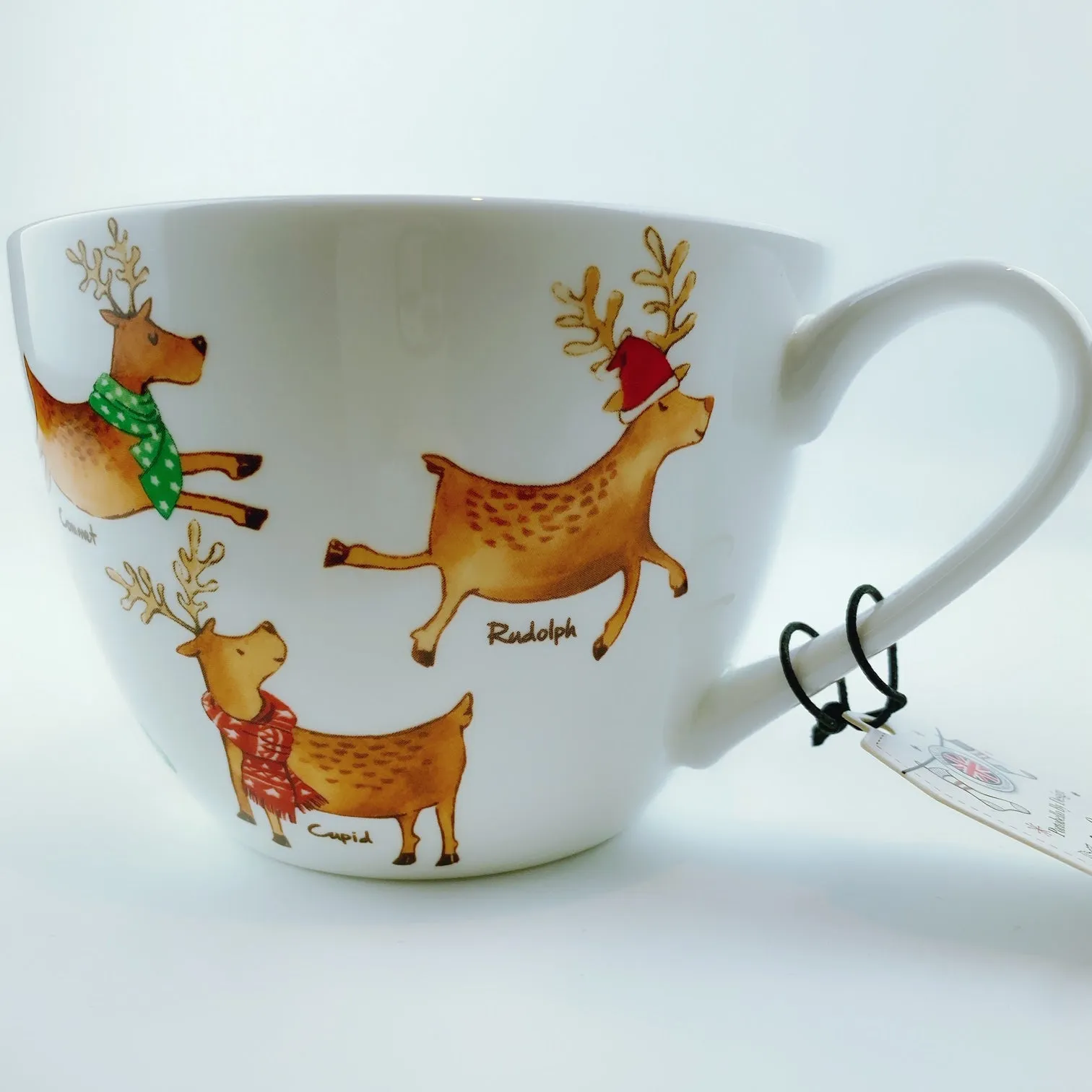 Portobello By Design 'The Reindeers' Santa's Big Help Bone China XL Coffee Mug Tea Cup 20 oz