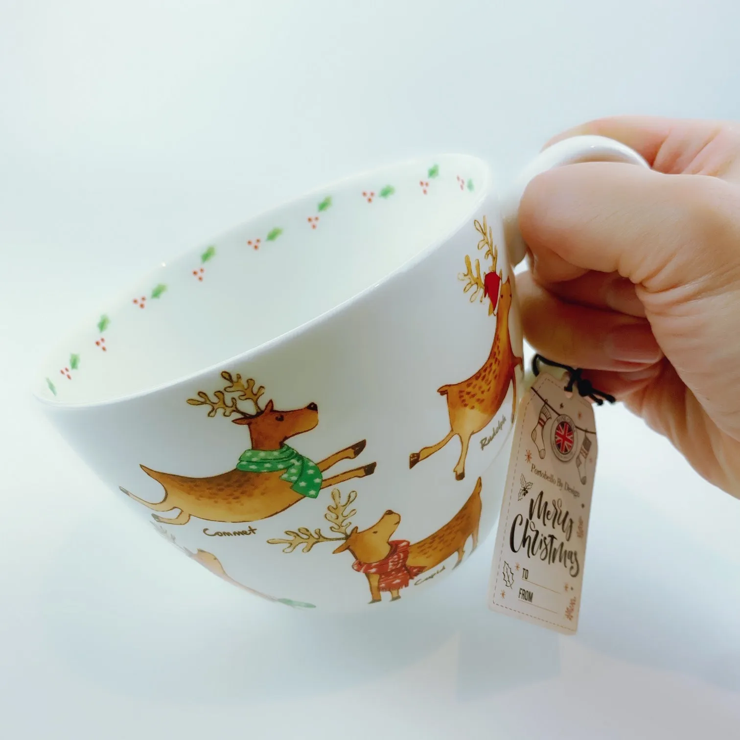 Portobello By Design 'The Reindeers' Santa's Big Help Bone China XL Coffee Mug Tea Cup 20 oz