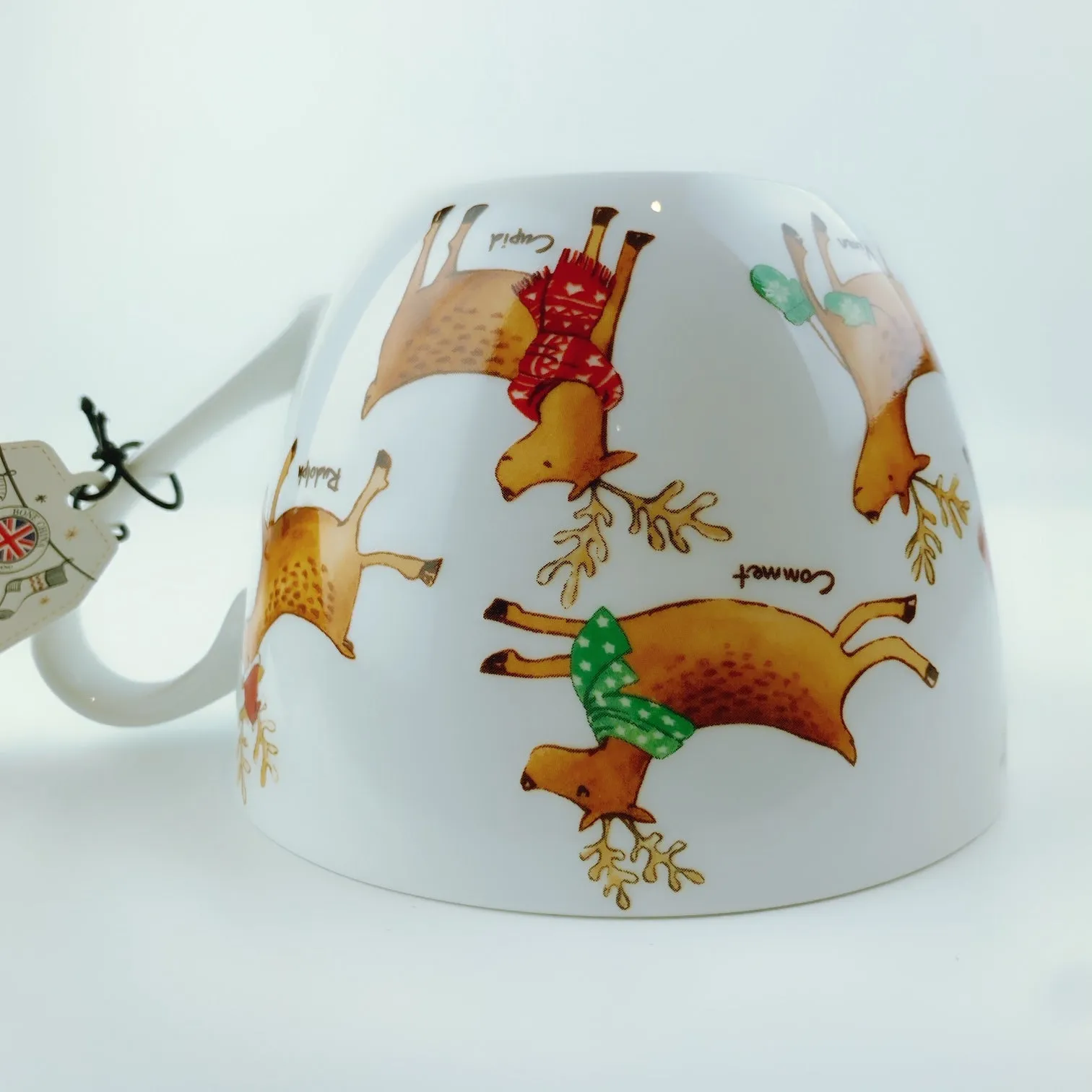 Portobello By Design 'The Reindeers' Santa's Big Help Bone China XL Coffee Mug Tea Cup 20 oz