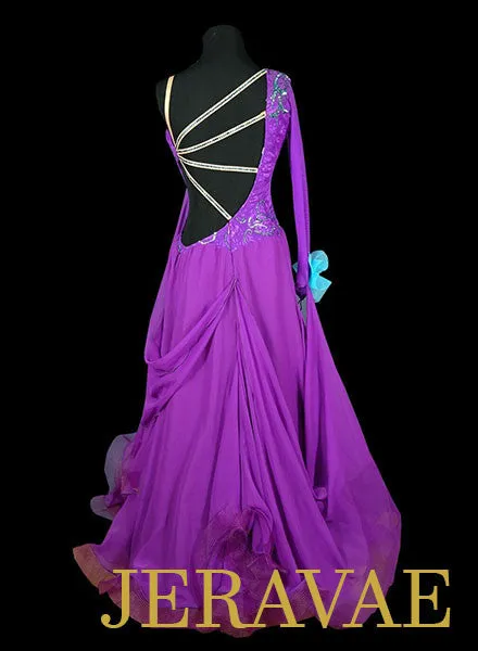 Purple and Blue Ballroom Dress with Open Back and Detachable Floats SMO046 sz Medium/Large