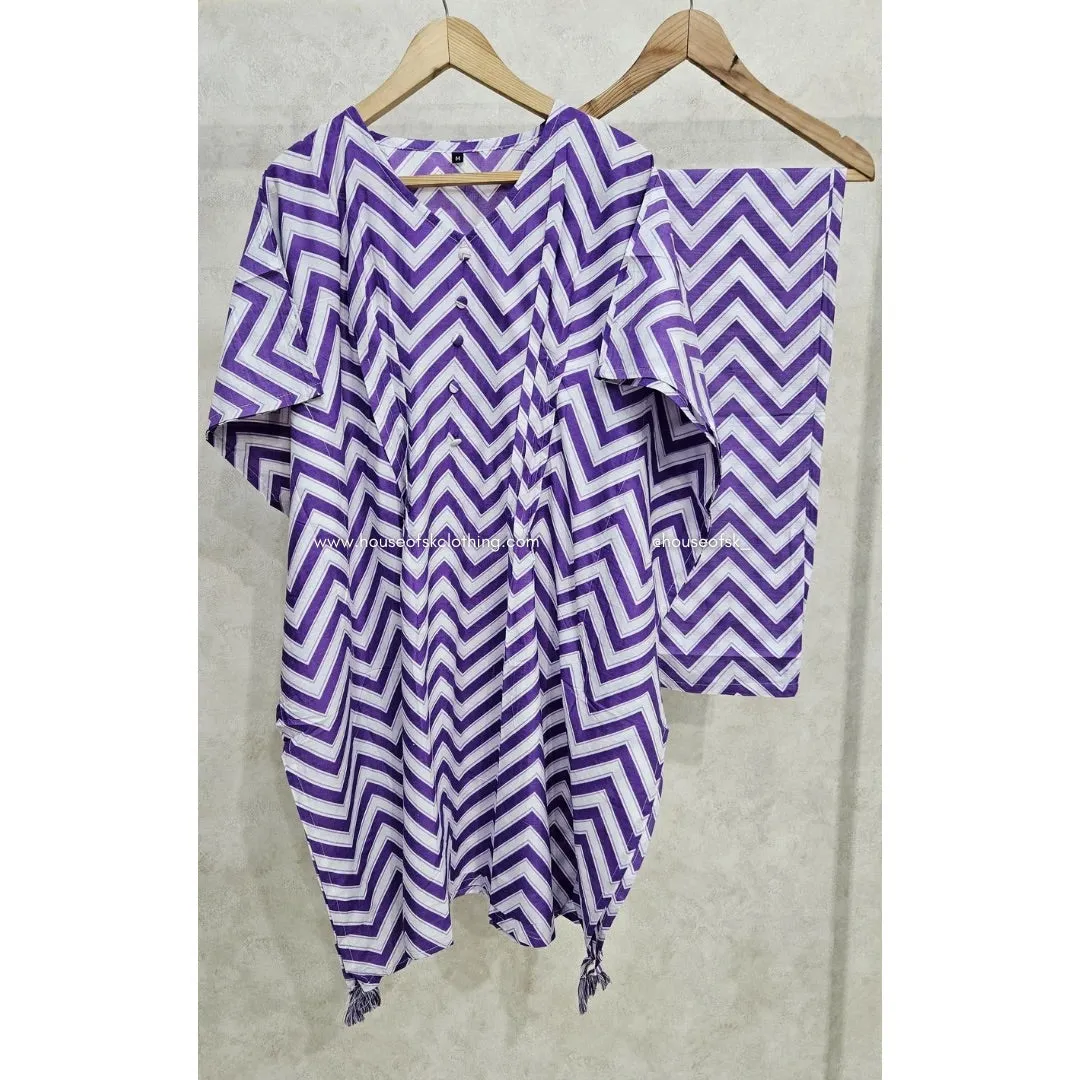 PURPLE CHEVRON KAFTAN KURTA SET