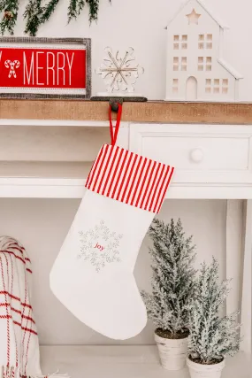 "Joy, Hope, Believe" Canvas Stocking Set (White/Red)