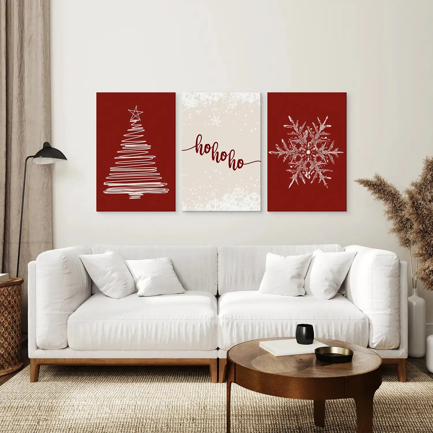 Red Christmas Set Xmas Tree Snowflake Art Poster