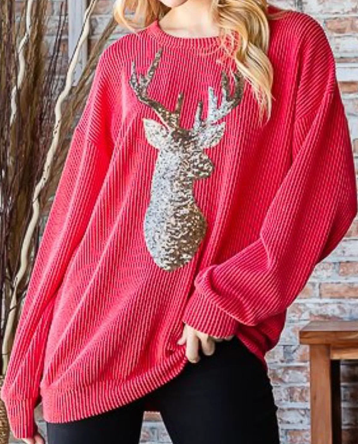 Ribbed Top with Reindeer