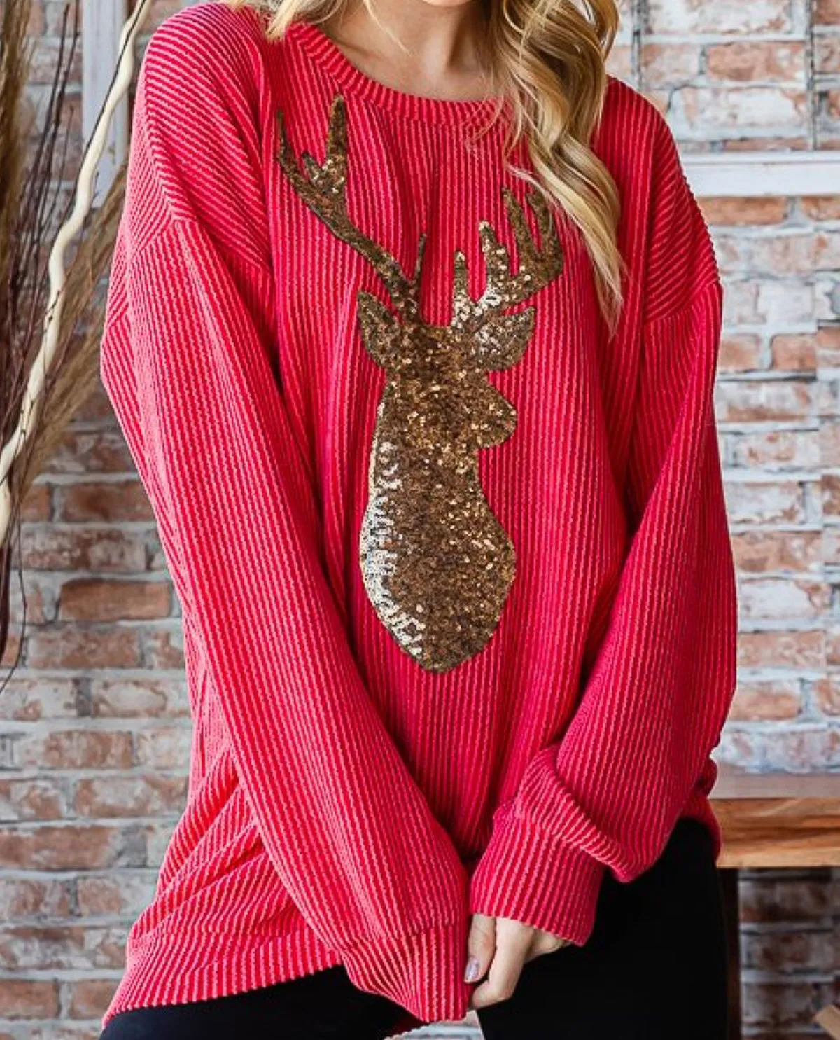 Ribbed Top with Reindeer