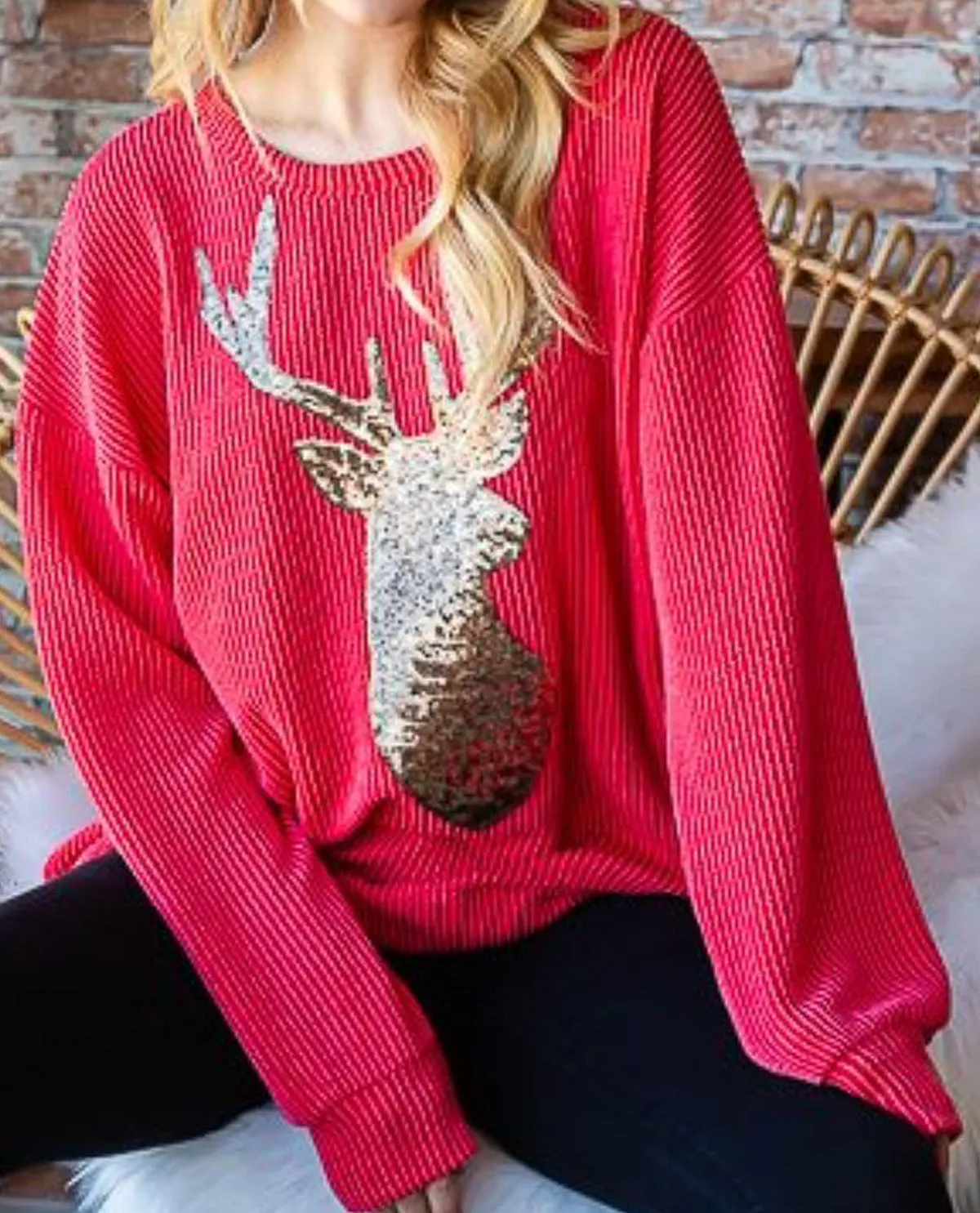 Ribbed Top with Reindeer