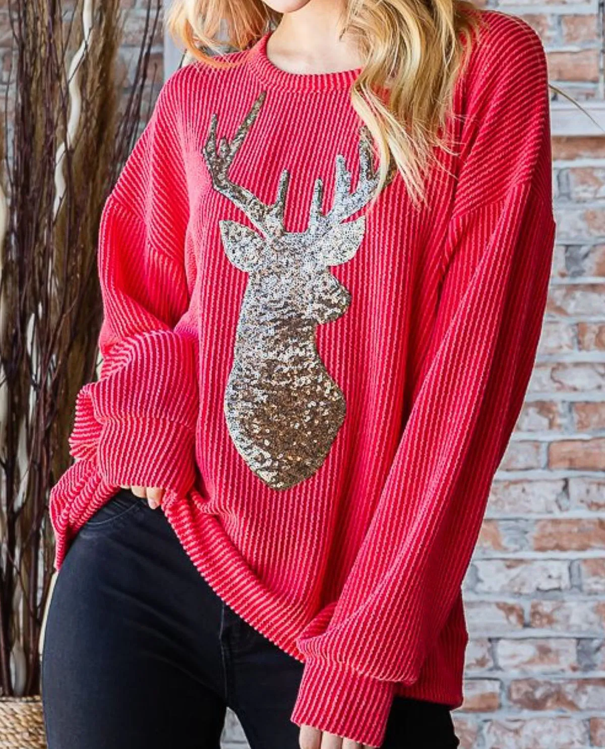 Ribbed Top with Reindeer