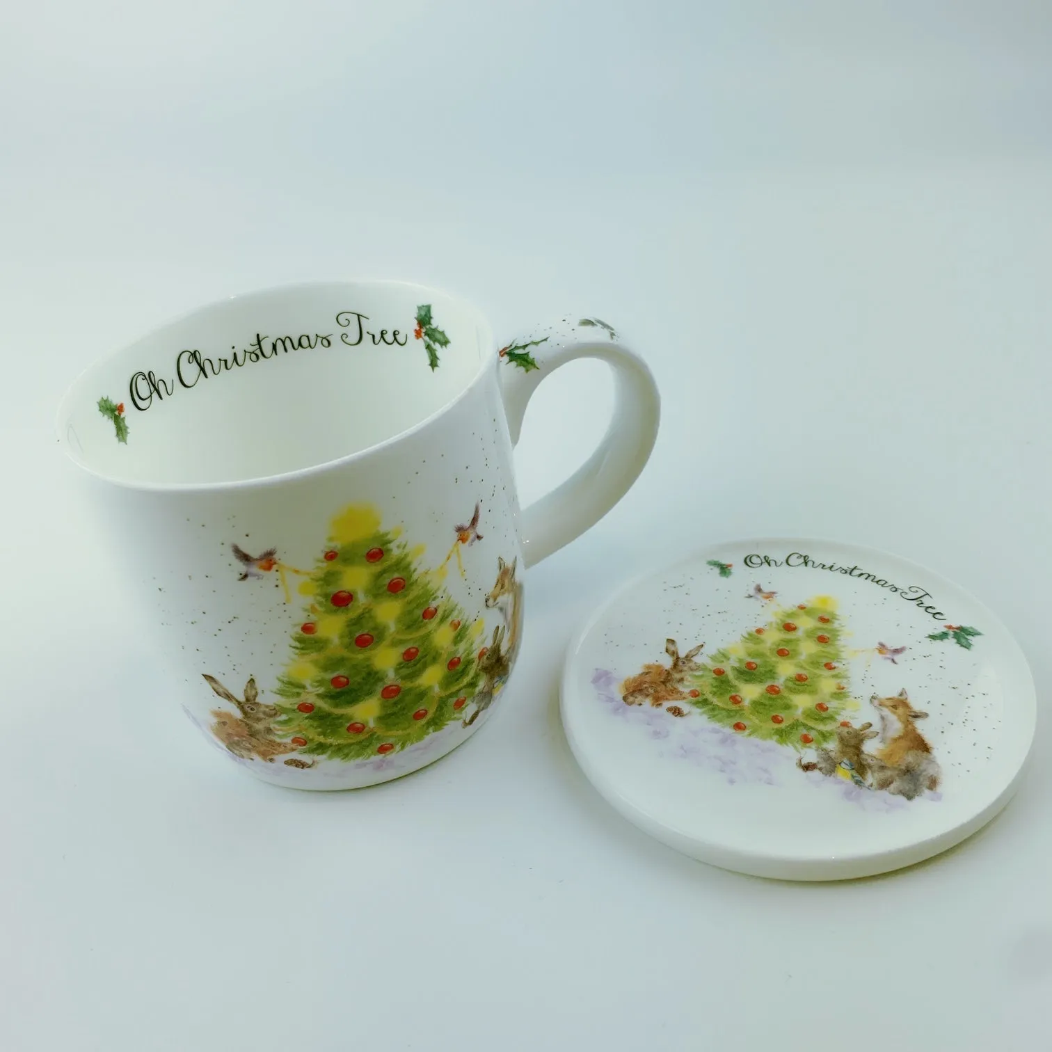 Royal Worcester Wrendale Designs Oh Christmas Tree Mug & Coaster Set