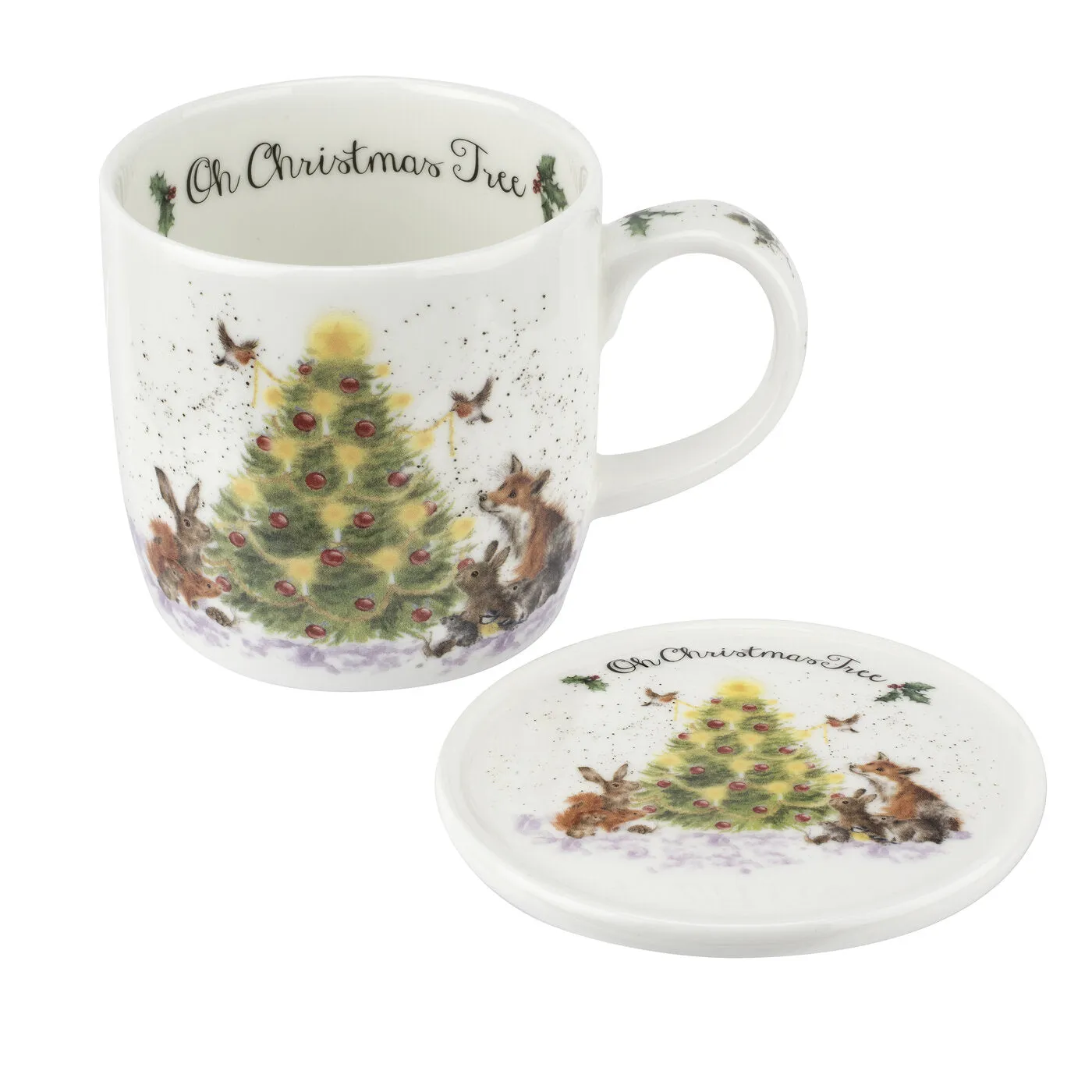 Royal Worcester Wrendale Designs Oh Christmas Tree Mug & Coaster Set