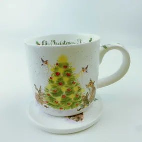 Royal Worcester Wrendale Designs Oh Christmas Tree Mug & Coaster Set