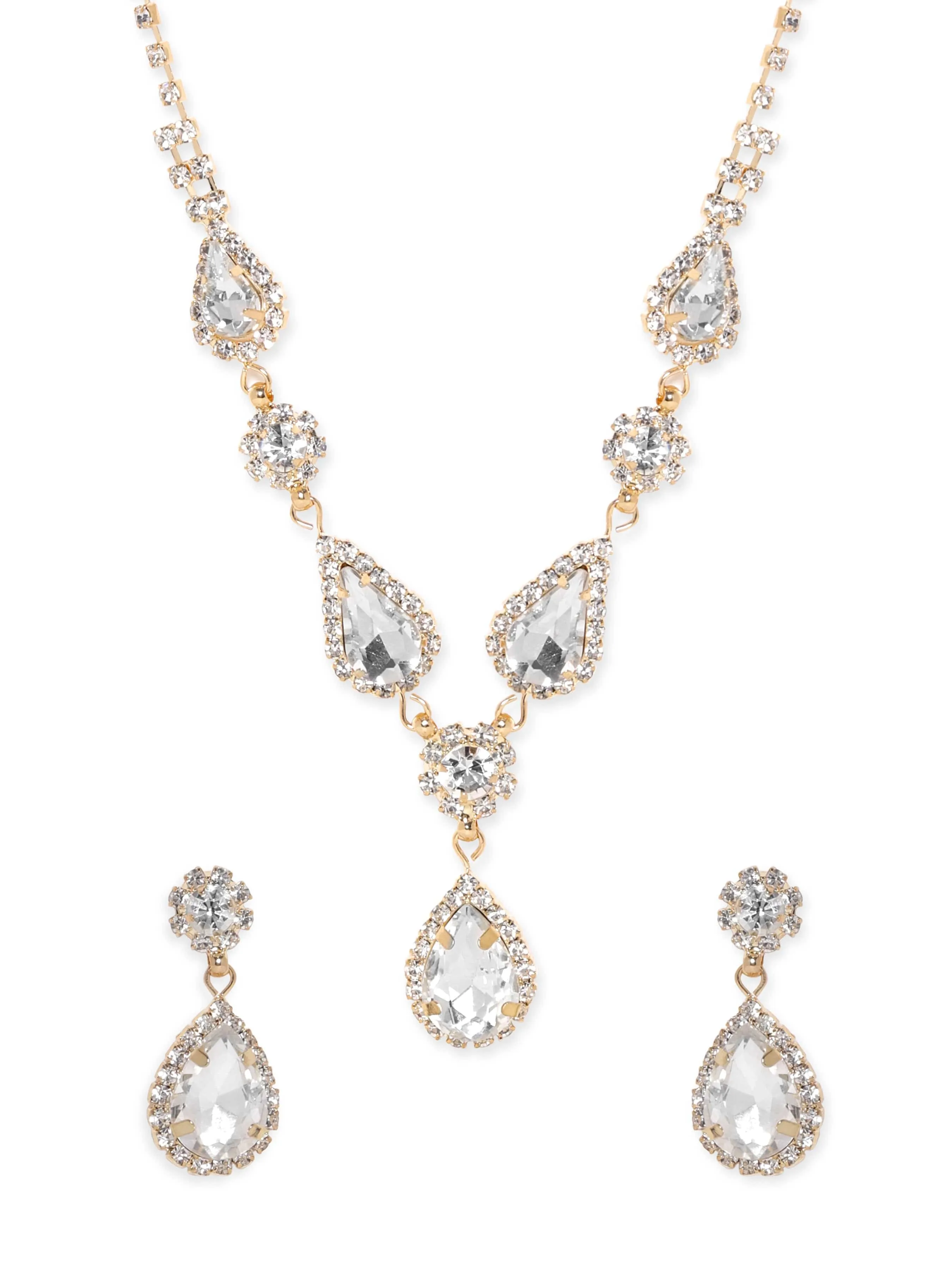 Rubans Gleaming Elegance Gold-Tone Zircon Jewellery Set