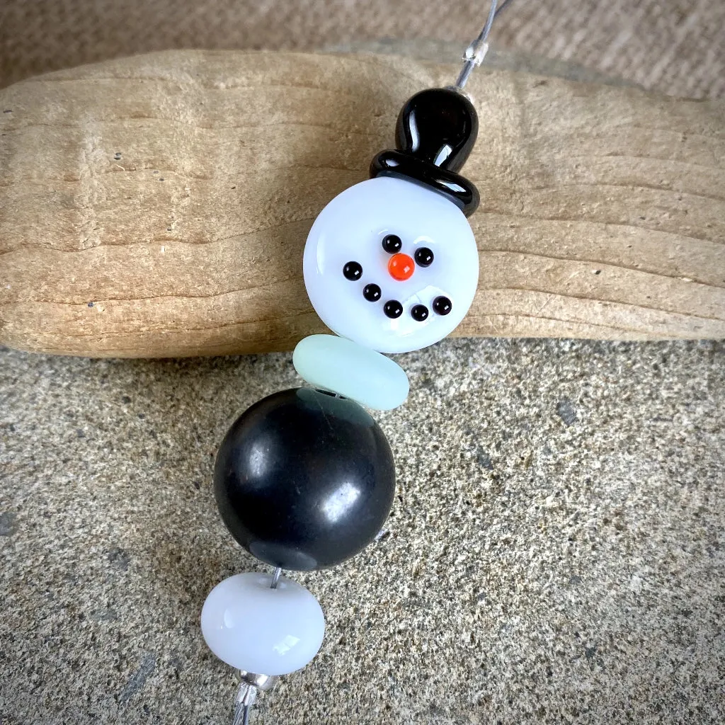 Smiling Shungite Snowman Ornament, Fun Holiday Decor