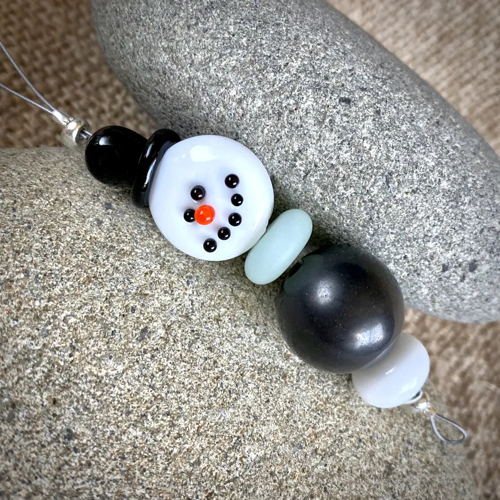 Smiling Shungite Snowman Ornament, Fun Holiday Decor