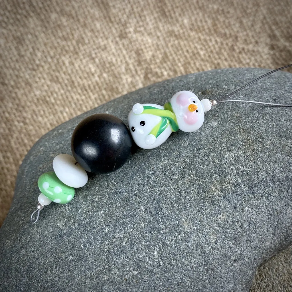 Snowman w/Green Scarf & Rosy Cheeks, Genuine Shungite Ornament