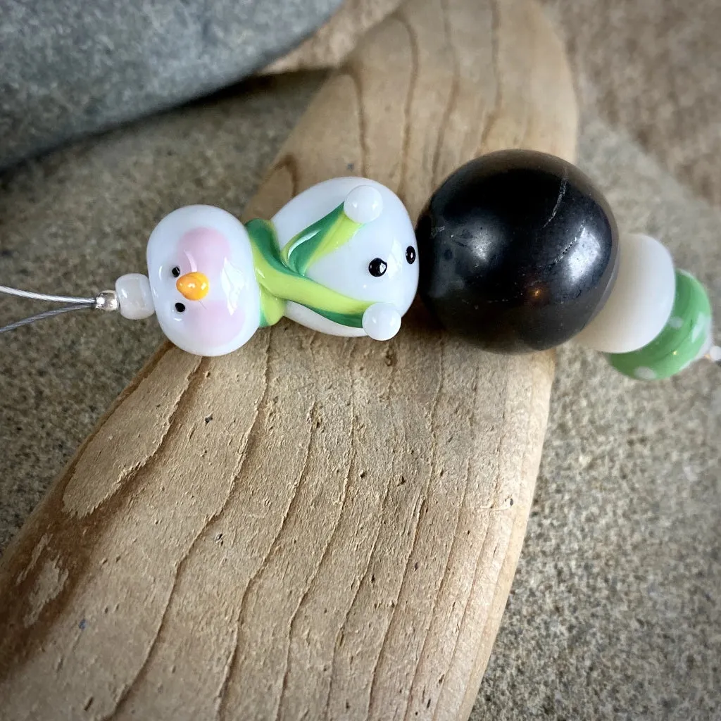 Snowman w/Green Scarf & Rosy Cheeks, Genuine Shungite Ornament