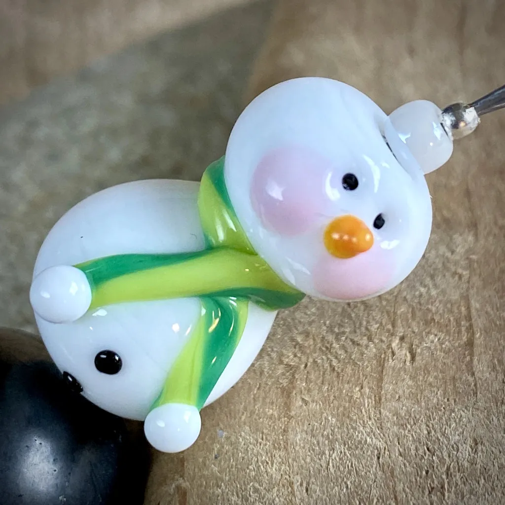 Snowman w/Green Scarf & Rosy Cheeks, Genuine Shungite Ornament