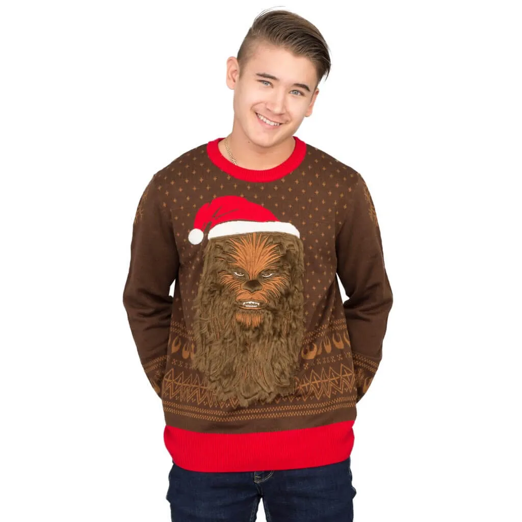 Star Wars Chewbacca Furry Face with Santa Hat Ugly Christmas Sweater