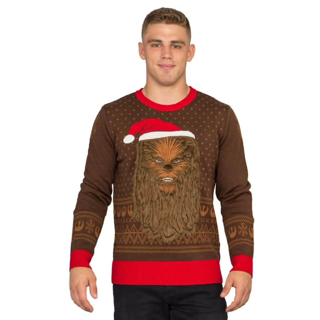 Star Wars Chewbacca Furry Face with Santa Hat Ugly Christmas Sweater