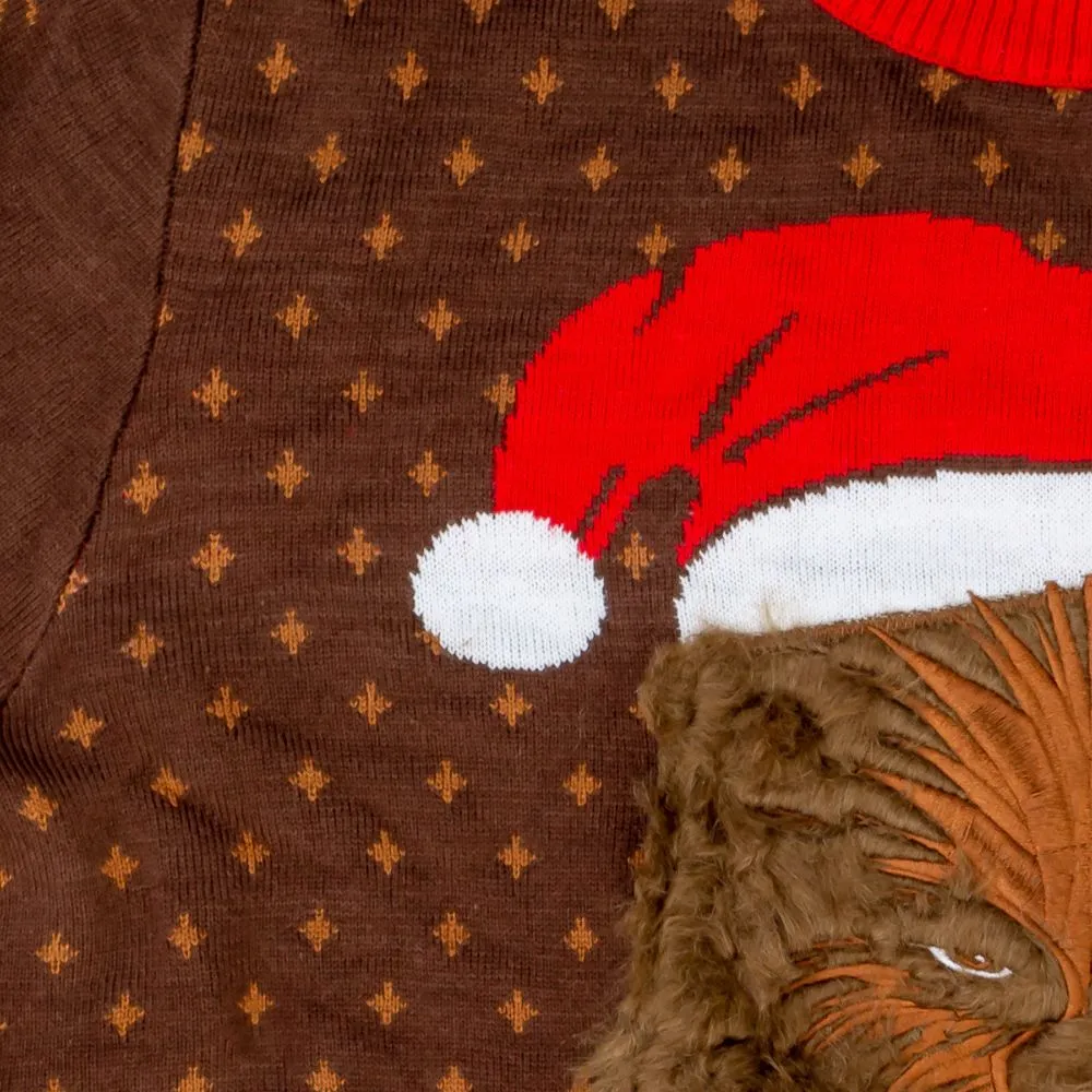 Star Wars Chewbacca Furry Face with Santa Hat Ugly Christmas Sweater