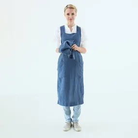 STONE WASHED Linen BACK CROSS APRON INDIGO