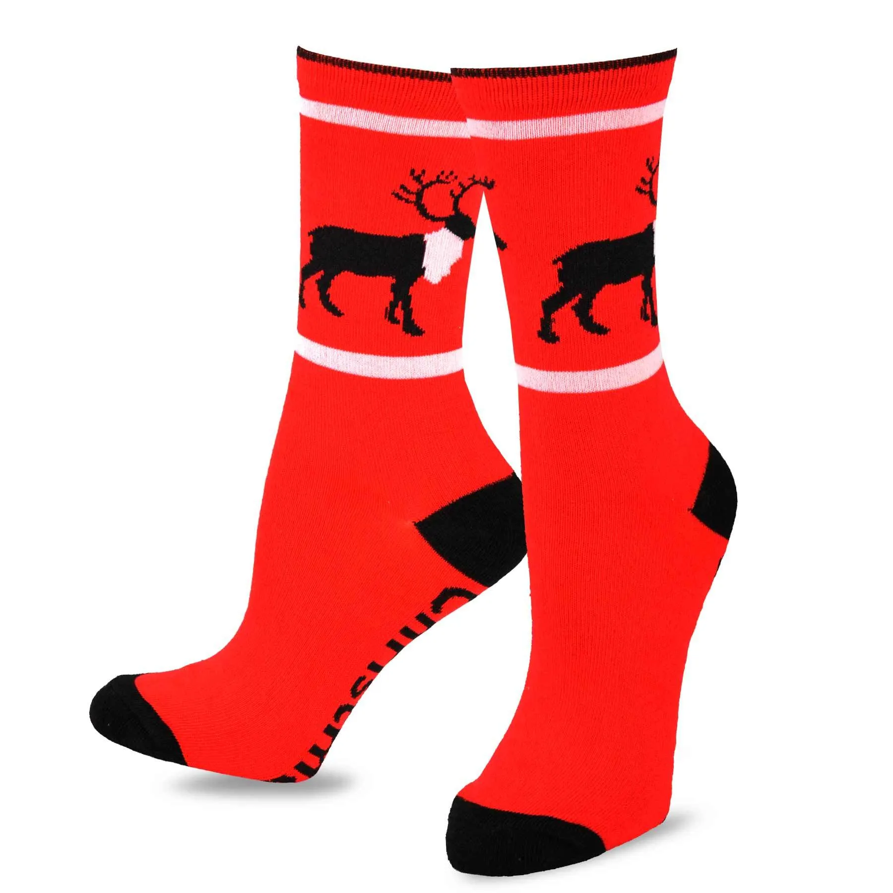 TeeHee Socks Women's Christmas Polyester Crew Reindeer, Gingerbread 3-Pack (11309)