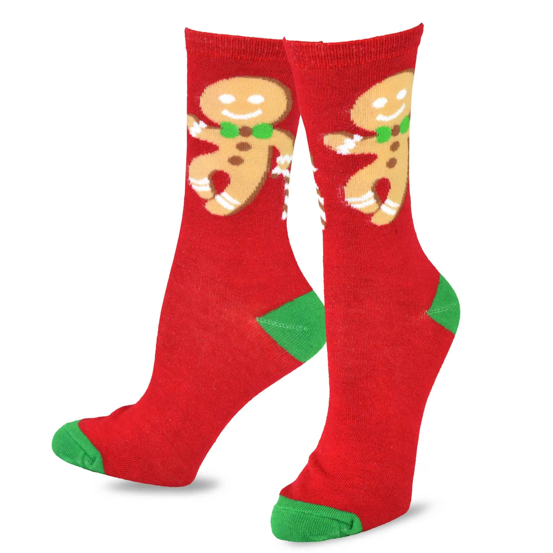 TeeHee Socks Women's Christmas Polyester Crew Reindeer, Gingerbread 3-Pack (11309)